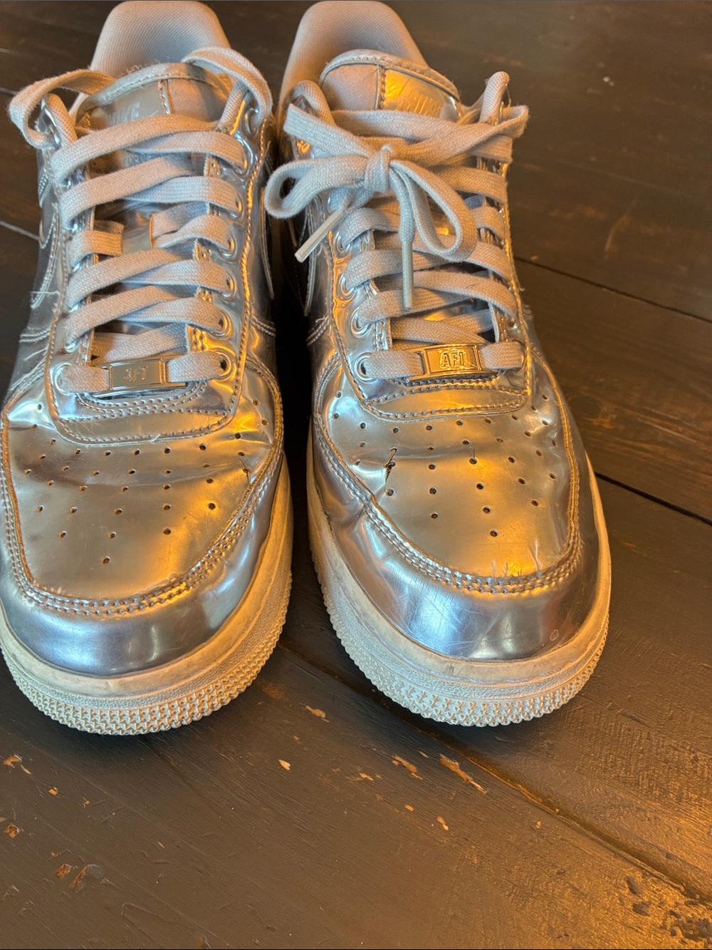 Nike Women's Air Force one Sneakers in Metallic Silver - Picture 6 of 13